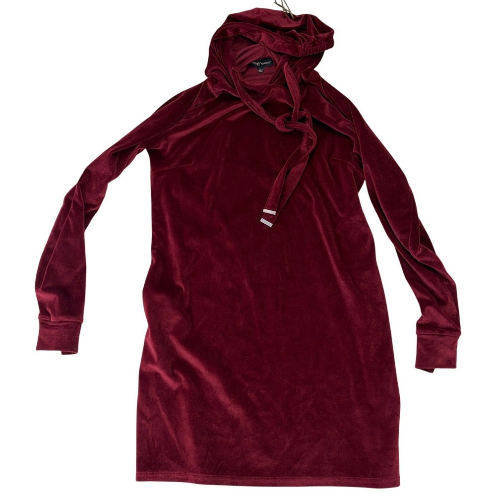 Almost Famous Women Burgundy Velour Long Sleeve Hooded Mini Dress Lrg S7115JL90